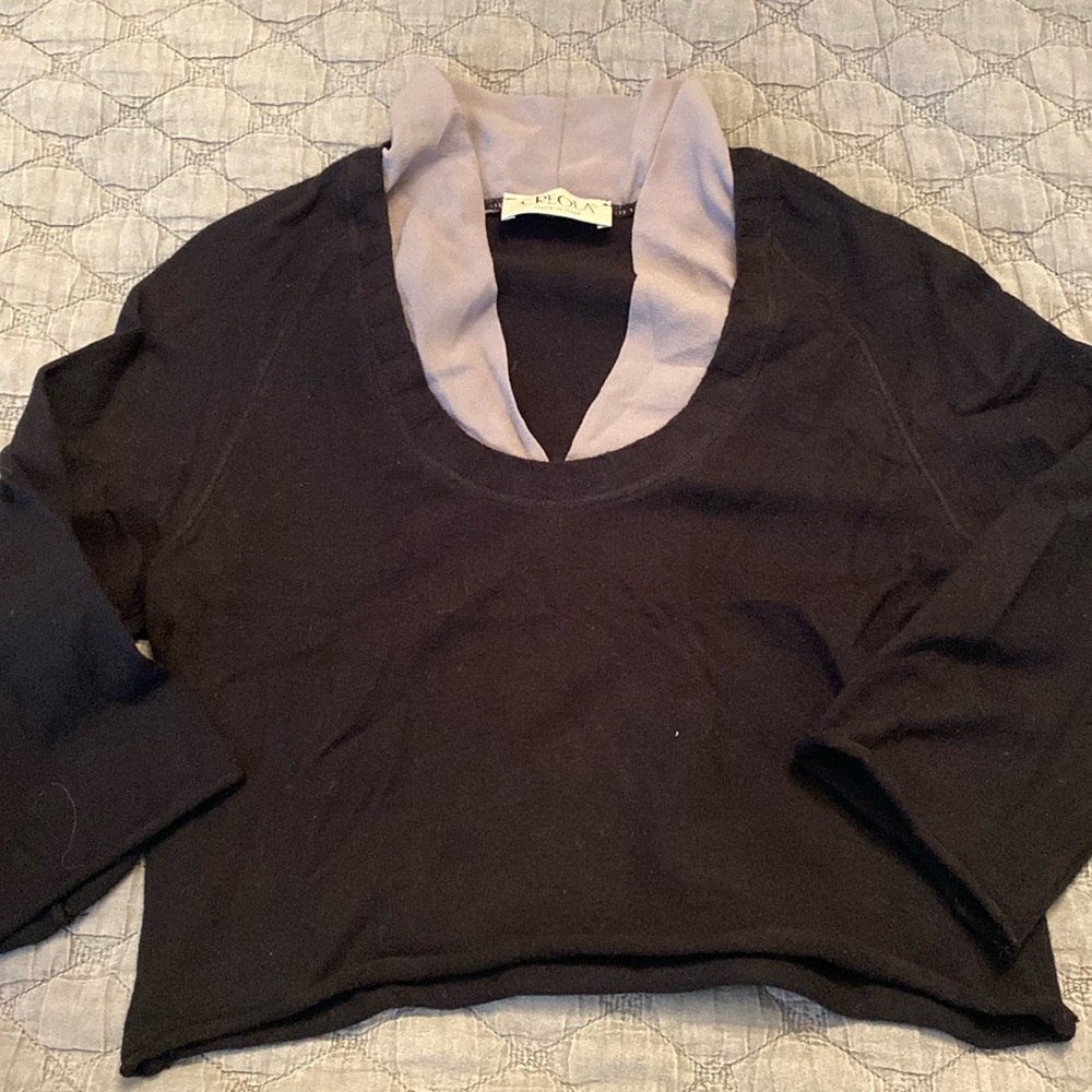 Creola super soft cropped top with mesh collar and 3/4 sleeves